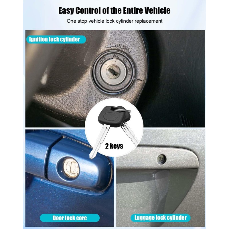 QNHEAY 2 Keys Ignition Door & Trunk Lock Cylinder Set