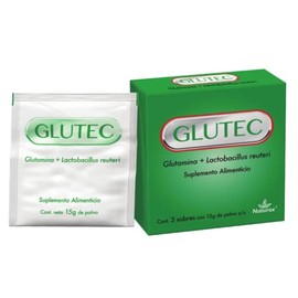 Glutec, Glutamina, Lactobacillus reuteri, NATUREX. 1 Caja con 3 cu, 15 g cu                                                                           