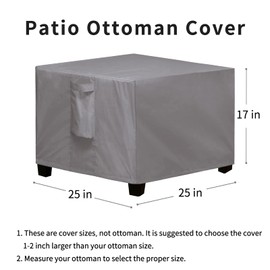 Easy-Going Funda cuadrada para otomana para patio, funda impermeable para otomana para exteriores, resistente a la decoloración, cubierta duradera para muebles de exterior con costuras selladas (25 x 25 x 17 pulgadas, gris)