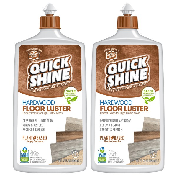 Quick Shine Hardwood Floor Luster 27Oz, 2Pk | Plant-Based Cleaner & Polish W Carnauba | Simply Squirt & Spread | Don't Refinish, Quick Shine It | Safer Choice Cleaner Restore-Protect-Refresh
