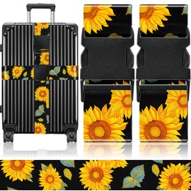 Slohif Luggage Straps for Suitcases Travel Belt Accessories Luggage Connector Identifiers Over Handle with Buckle Unique Nylon Adjustable Strap for Sleeping Bag Car Seat Sunflower(2 Pack)