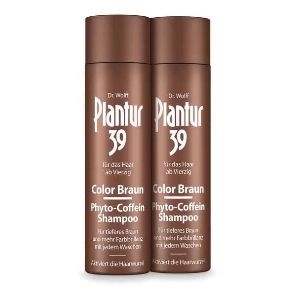 Plantur 39 Color Braun Phyto Caffeine Shampoo - 2 x 250ml - for Brown Hair - Conceals Grey Hair - Nourishing Shampoo for Prevention of Menopausal Hair Loss