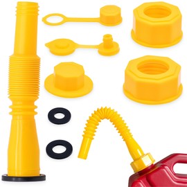 MEAJOO 1 Kit Gas Can Spout Replacement Set, Flexible and Retractable Nozzle, Durable Anti-Spill with Screw Collar Caps, Spout Cover, Base Cap, Fit for 1/2/5/10 Gallon Gas Can(Yellow)