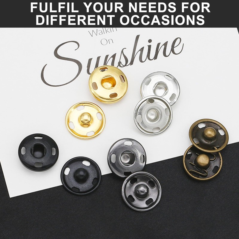 15 Sets Sew-on Snap Buttons, Metal Press Studs Snap Fasteners