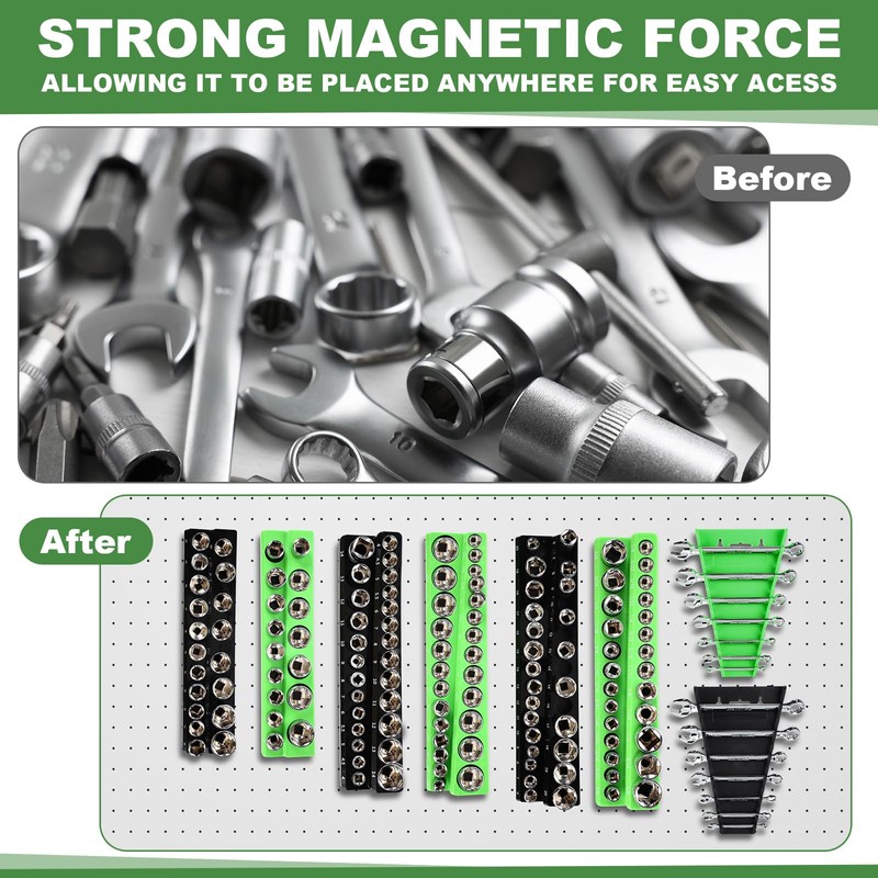 Blulu 8 Pack Magnetic Socket Organizer Set 1/4", 3/8", 1/2"