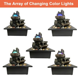 Indoor Tabletop Water Fountain Rotating Ball Rock Waterfall Fountain with Colorful Lights and Natural River Rocks, Zen Meditation for Home Office Decor (A)
