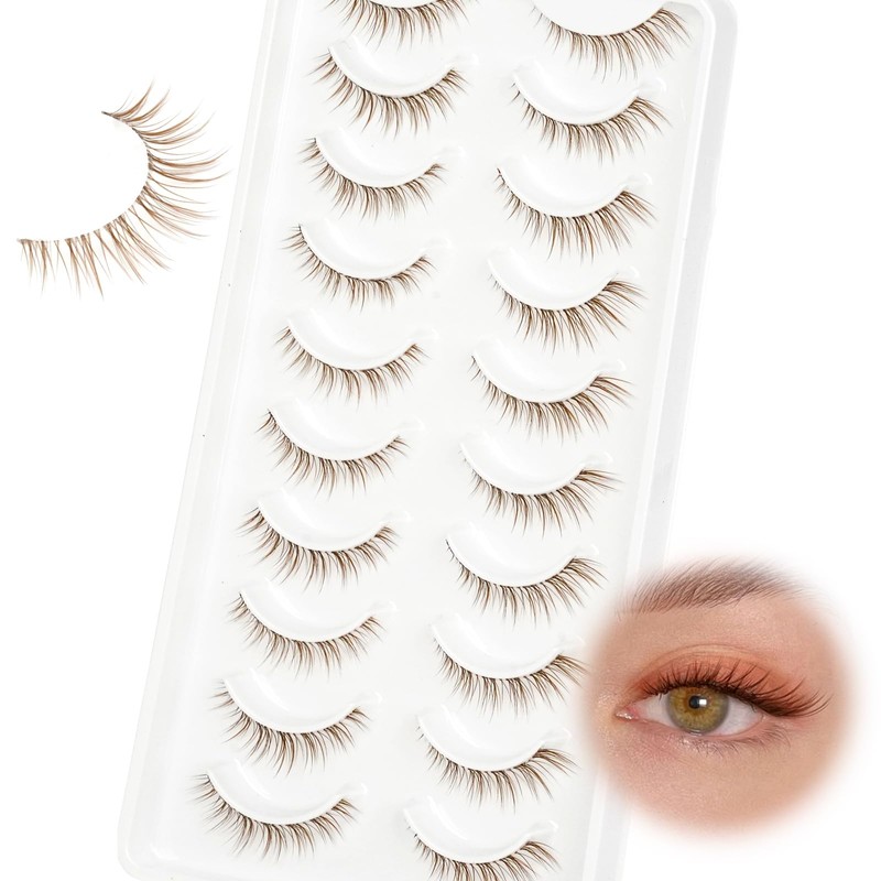 Obeyalash Brown Artificial Eyelashes, Natural Look, False Eyelashes, Wispy, 10