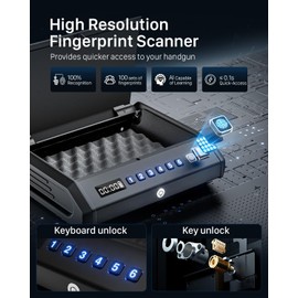 Rechargeable Gun Safe for Pistols 3-Ways unlock Biometric Fingerprint Digital PIN Key Unlock Handgun Safe with Sound/Silent, Lock box for Cloakroom living room Bedroom Nightstand and Car
