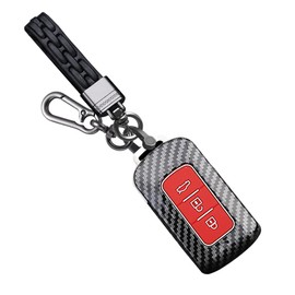 SANRILY Carbon Fiber Texture Key Fob Cover for Mitsubishi Lancer Outlander ASX Keyless Entry Keychains Holder 3 Button Key Protector Case Red