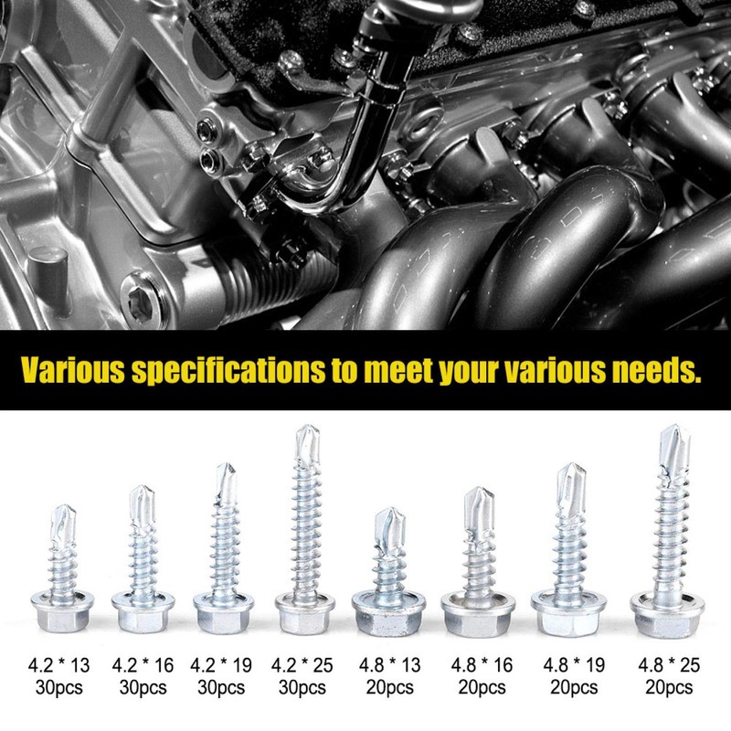 200pcs Self Tapping Screw, Metal Self Tapping Drill Screws Assortment
