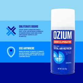 Ozium Air Sanitizer, 2 oz Car Fogger: Single-Shot Smoke Odor Eliminator & Car Air Freshener (Original+That New Car Smell+Carbon Black, 3 Pack Variety)