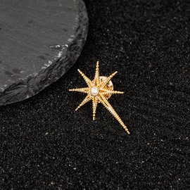 Creative Octagram Star Brooch Pin Eight Awn Star Snowflake Zircon Badge Pins for Clothes Hats Elegant Suit Lapel Pin Shirt Collar Pin Jewelry Gifts for Women Men (Gold)