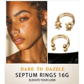 Gemtastic Septum Rings 16g Gold Plated Septum Piercing Nose Ring for Women Clicker Daith Piercings Gold