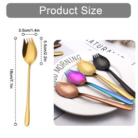 Metal Sporks Set of 8, PDCTACST Stainless Steel Salad Spork Utensils, 7.1 Inches Long Handle Dessert Spoons, Ice Cream Spoons Salad Forks Flatware Set, for Fruit Appetizer Dessert Household Use