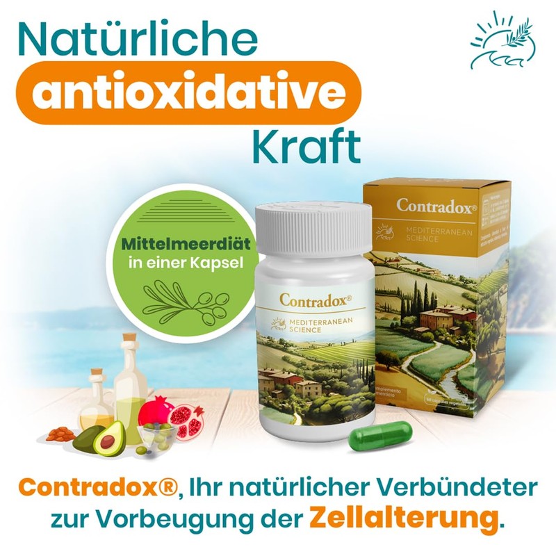 Antioxidants with extracts: pomegranate, grape, olive, garlic, vitamins C, D,