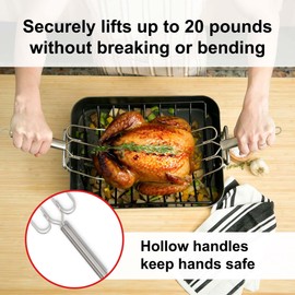 HIC Kitchen Roasting Turkey Lifter Forks, Stainless Steel, Lifts Up To 20-Pounds, Safe Carving And Stress-Free Serving, Set of 2
