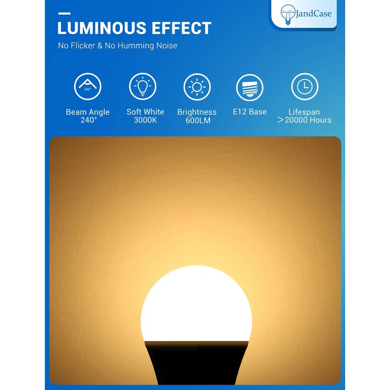 JandCase Ceiling Fan Light Bulbs, 6W E12 LED Bulbs 60Watt