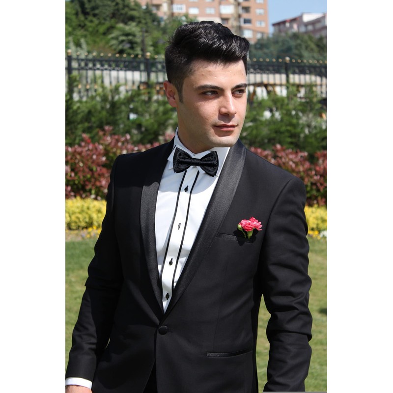 DiBanGu Black Bow Ties for Men Silk Self Tied Bow