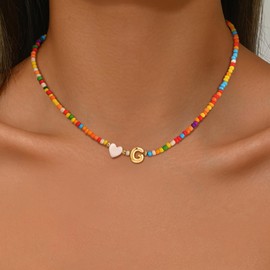 Goldegg Colorful Initial Necklace for Girls Women, Teen Girls Gifts Trendy Stuff Cute Colorful Bead Heart Choker Necklace Initial G Necklace