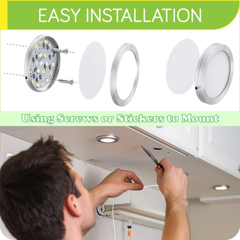 Meigour Bookshelf Accent Lighting, Under Cabinet LED Puck Lights, 110V