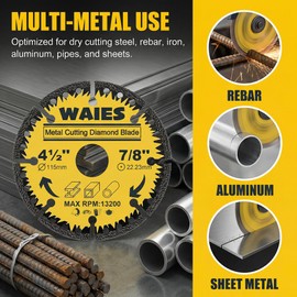 Waies 4-1/2 Inch Diamond Blade for Angle Grinders - All Purpose Metal Cut Off Wheel for Steel, Rebar, Sheet Metal, Angle Iron, Stainless Steel (1PCS)