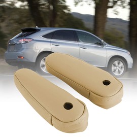 Priprilod 2pcs Beige Tan Leather Seat Replacement Armrest Cover Compatible with Lexus RX 300 330 350 2003 2004 2005 2006 2007 2008 2009 (Only Leather Part)