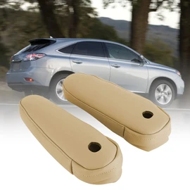 Priprilod 2pcs Beige Tan Leather Seat Replacement Armrest Cover Compatible with Lexus RX 300 330 350 2003 2004 2005 2006 2007 2008 2009 (Only Leather Part)