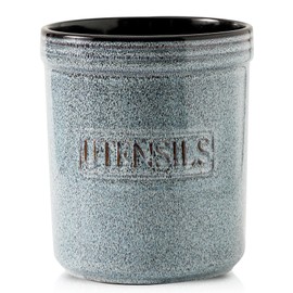 HVH Kitchen Utensil Holder for Countertop, 6 x 7 inch Large Utensil Holder, Ceramic Utensil Crock, Farmhouse Kitchen Décor, Big Utensil Holder, Deep and Heavy, Texture (Wabi sabi)