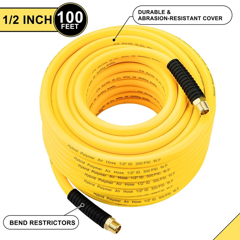 1/2 Inch x 100ft. Hybrid Air Hose with 1/2 in.