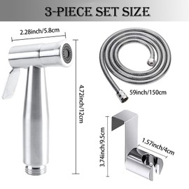 Bidet Hand Shower, Hand Held Bidet Sprayer Stainless Steel Sprayer with 59 inches Hose and Hook Toilet or Wall Mount Bidet Toilet Attachment