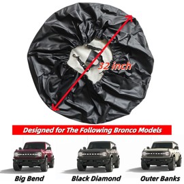 32 Inch Spare Tire Cover for 2021-2025 Ford Bronco Base, Big Bend, Black Diamond, Outer Banks 2 Door & 4 Door Wheel Tyre Protectors with Backup Camera Hole Exterior Accessories
