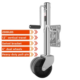 fouwick 2000 lbs Heavy Duty Trailer Jack, Dual 6 Inch Wheels Boat Trailer Tongue Jack, 12 Inch Travel Swivel Jack for RV Camper Utility Trailer (2000 LBS)