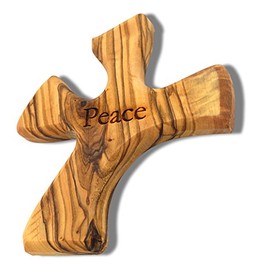 Olive Wood Prayer Cross: Hand Held Cross Made to Perfectly Fit in Your Hand (Peace)