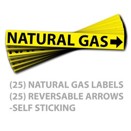 Wrapco (25 Pack) Natural Gas Pipe Labels Stickers with Arrows, Self Sticking 6mil PVC Natural Gas Pipe Markers for Pipes, Inspections, Detector, Regulator and Heaters (1" x 8")