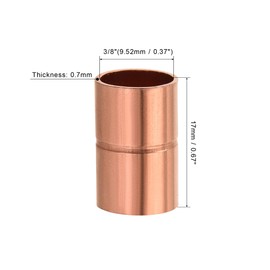 MECCANIXITY Straight Copper Coupling Fittings, 3/8 Inch ID Welding Joint for HVAC Air Conditioner, with Rolled Tube Stop Sweat Ends, Pack of 5