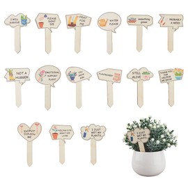 Hobbspring 15pcs Plant Garden Signs 15 Styles Funny Wooden Plant Markers T-Type Garden Labels with Stable Sharp Bottom for Vegetable Flowers Garden Potted Plants