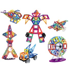 Dreambuilder Toy 162 Pieces 2nd Generation Magnetic Tiles Magnet Building Blocks with car Set and Educational Cards, Super Large Building Blocks Game Set