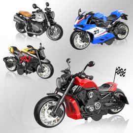 4 Pcs Die Cast Toy Motorcycle,Pull Back Alloy Metal Motorcycle1:12 Friction Powered Kids Toy Cars Set,Motorcycle Toys Collection Gift for Boys or Girls Over 3 Years Old Birthday Christmas