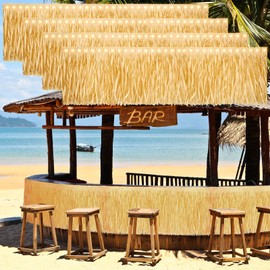 Sinmoe 4 Pack Hawaiian Luau Grass Fringe Banner Table Skirt with LED Lights 160 x 12 Inch Raffia Grass Table Skirt for Tiki Bar Tropical Beach Party Hula Birthday Garland Graduation Decorations