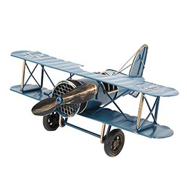 Retro Airplane Model, Retro Iron Aircraft Handicraft, Biplane Stable Structure Metal Airplane Model Delicate Vintage for Aircraft Enthusiasts for Cafe Ornament for Home Decoration(Blue)