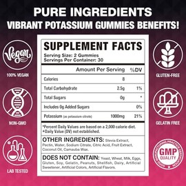VAJYKEWJY 2 Pack Potassium Citrate Gummies, High Potassium Supplement (1000mg), Supports Leg Cramps & Muscle Health, Suitable for Adults & Kids, Vegan, Non-GMO, 120-Count