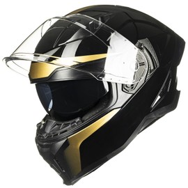 AUBOA Motorcycle Helmet Full Face for Adults Men Women with Dual Visor Street Bike Racing DOT Model MF565 (Black Golden, L)