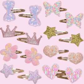 Hair Clips for Girls 16 Pcs Cute Kids Hair Barrettes Heart Butterfly Flower Star Crown Shaped Hair Accessories for Girls
