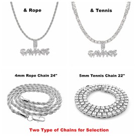 HH BLING EMPIRE Iced Out Pendant Chains for Men Silver Gold Diamond Letter Name Necklaces for Boy Hip Hop Savage Chains 5mm Tennis 22 Inch (Savage-Silver,& Tennis)