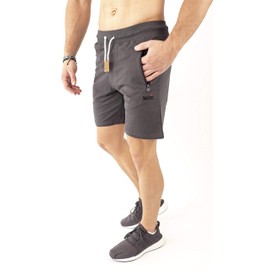 Mount Swiss Liam Men's Leisure Shorts Men’s Short Jogging Bottoms with Pockets - 2 Side and 1 Back Pocket Each with Zip Men’s Sports Shorts in Classic Colours - Sizes S - 6XL, grey, l