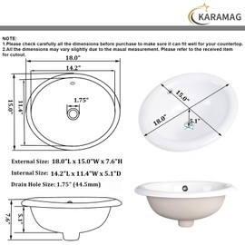KARAMAG Bathroom Vessel Sink 18'' x 15'' Semi Recessed Bathroom Sink Oval Drop-in Vanity Sink with Overflow White Ceramic Modern Art Basin