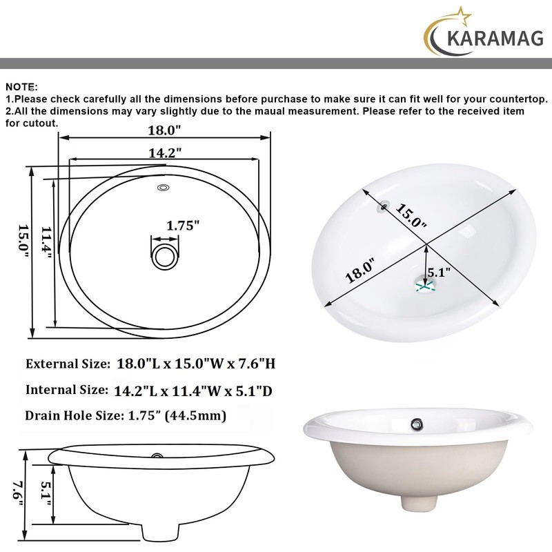 KARAMAG Bathroom Vessel Sink 18'' x 15'' Semi Recessed Bathroom