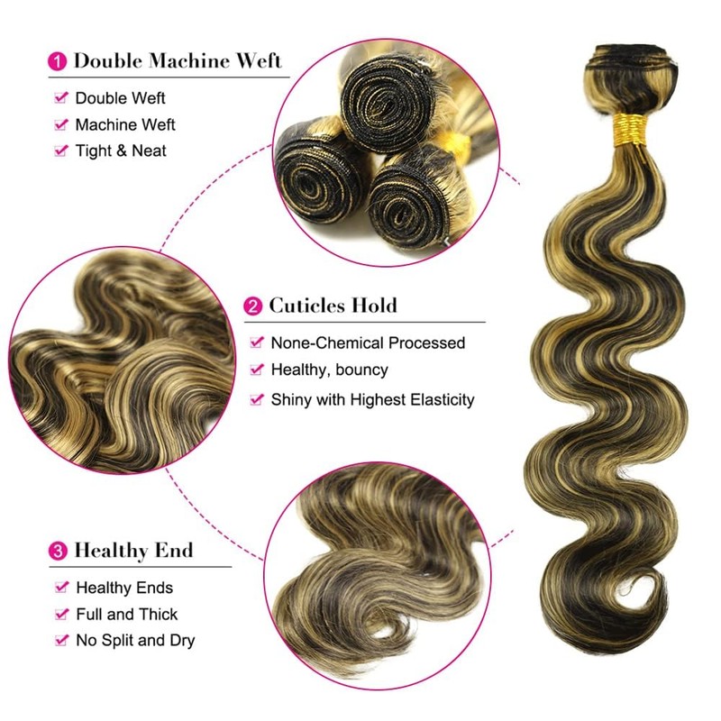 P1B/27 Body Wave Human Hair Bundles Double Weft Brazilian Hair