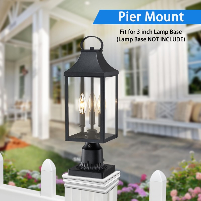 18.62'' Dusk to Dawn Post Light Outdoor, Large 3-Light Lamp