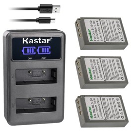 Kastar 3-Pack BLS-50 Battery and LED2 USB Charger Compatible with Olympus OM System OM-5 Mirrorless Camera, Olympus OM-D E-M5 Mark III Mirrorless Camera